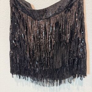Sequin Fringe Mini Skirt - Black